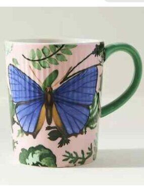 Anthropologie Athalia Mug in Pink Motif with Butterfly Floral Design